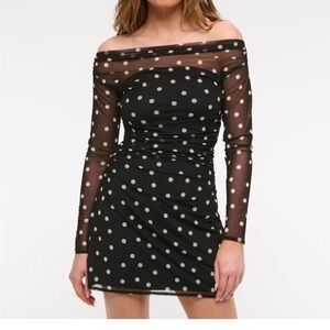 Abercrombie & Fitch Black Polka Dot Off-Shoulder Dress
